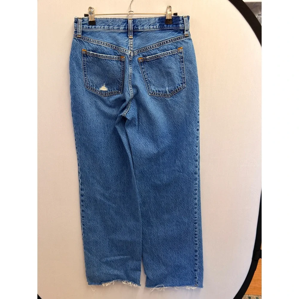 Abercrombie & Fitch The Loose High Rise Women 27/4R Blue Good Raw Hem Distressed